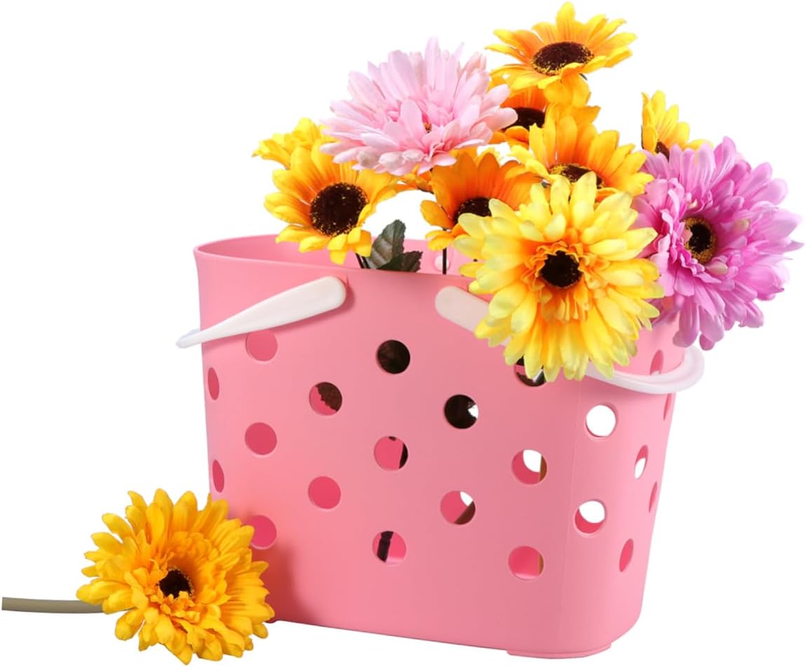 Anneome Cute Pink Plastic Storage Basket with Handles