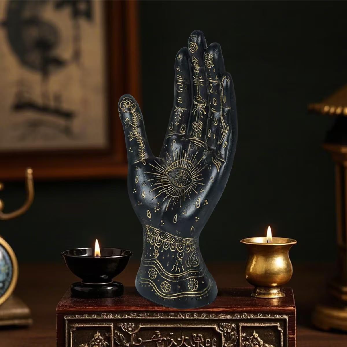 Skyant Palmistry Hand Resin Statue with Symbols Black