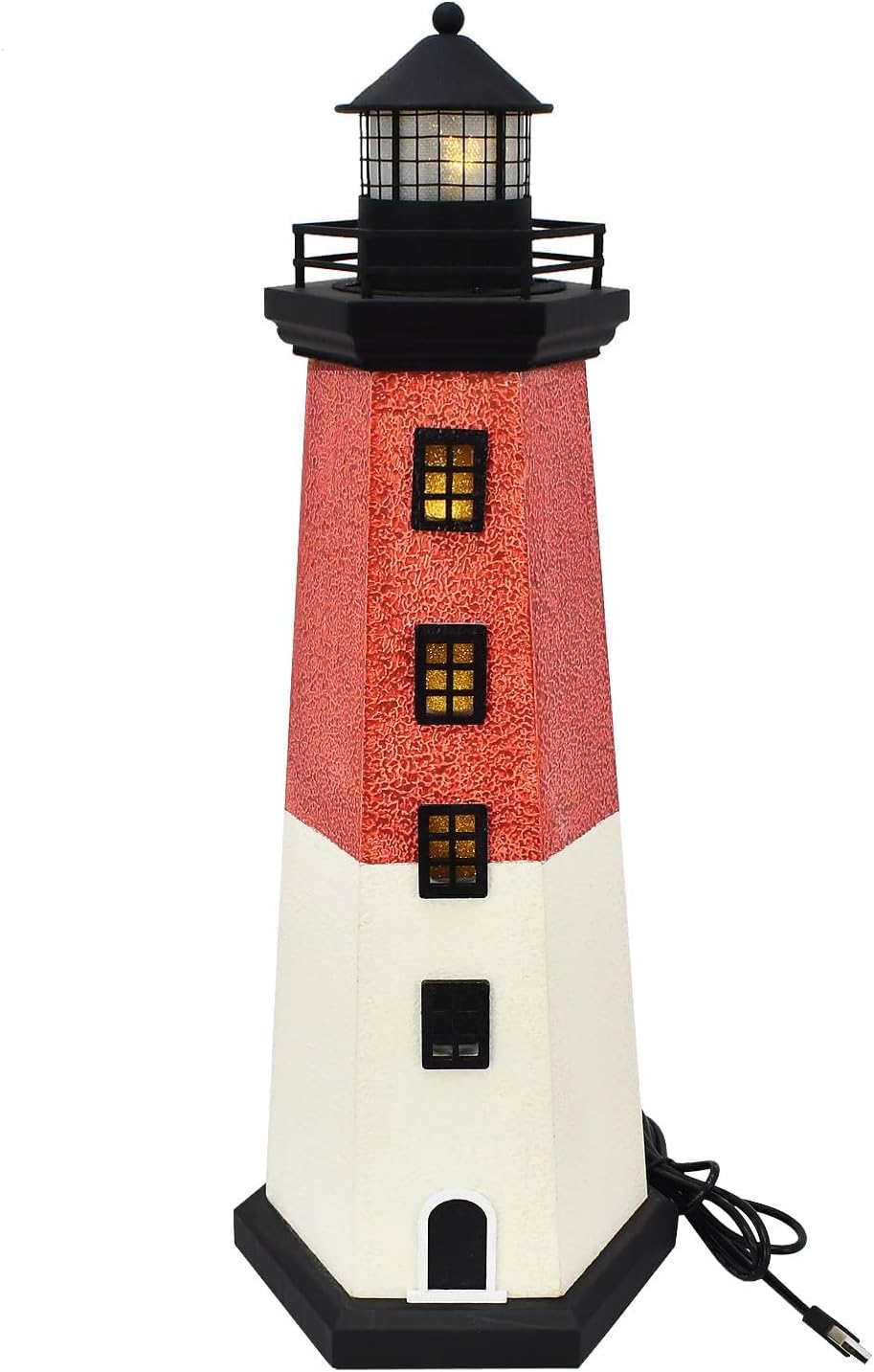 K KILIPES USB Powered Wooden Lighthouse Decor