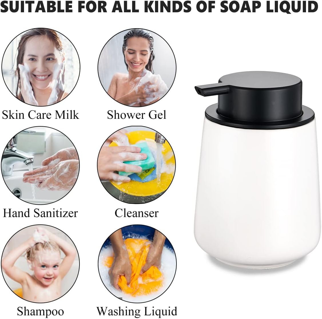 Eyrozia 12Oz White Ceramic Foam Soap Dispenser Set