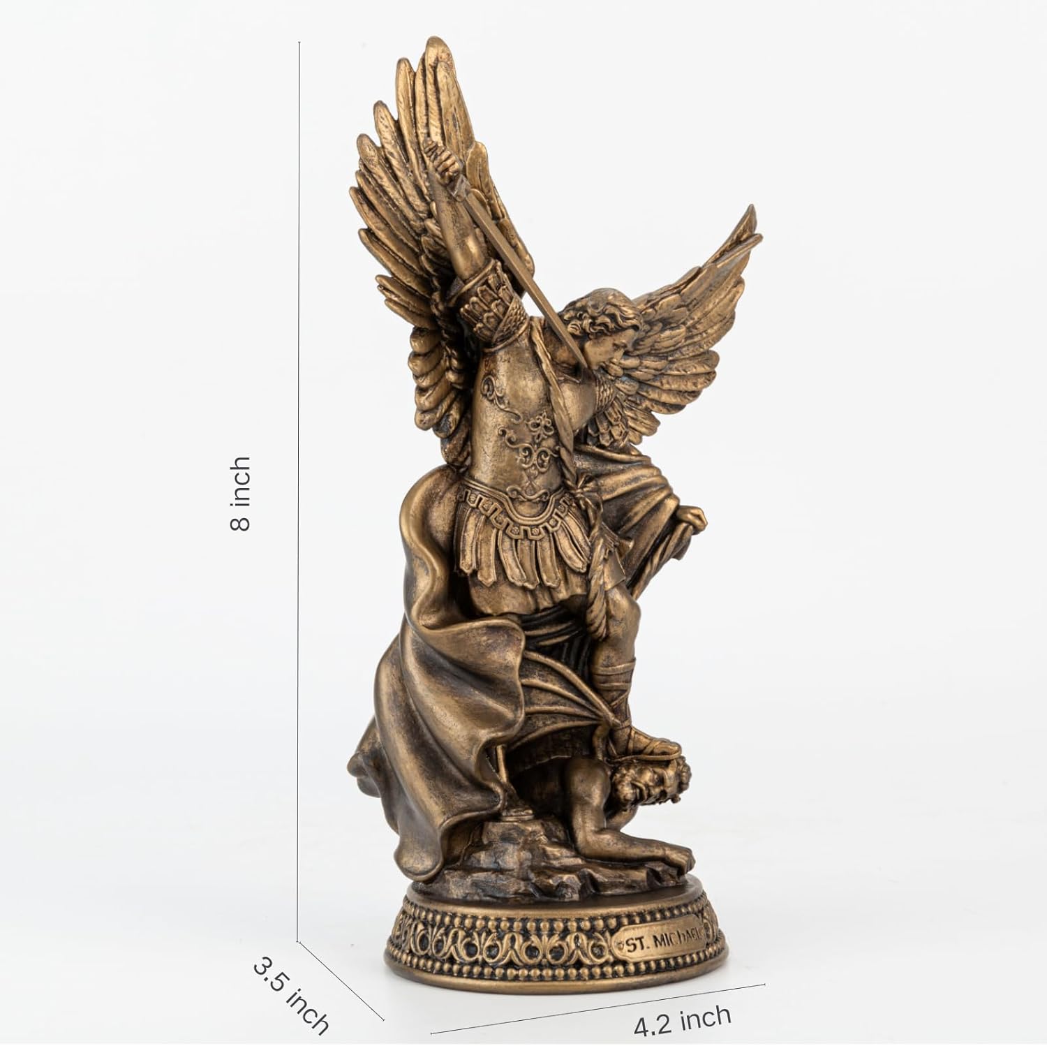 8 H Saint Michael Black Bronze Statue Religious Protection Sculpture