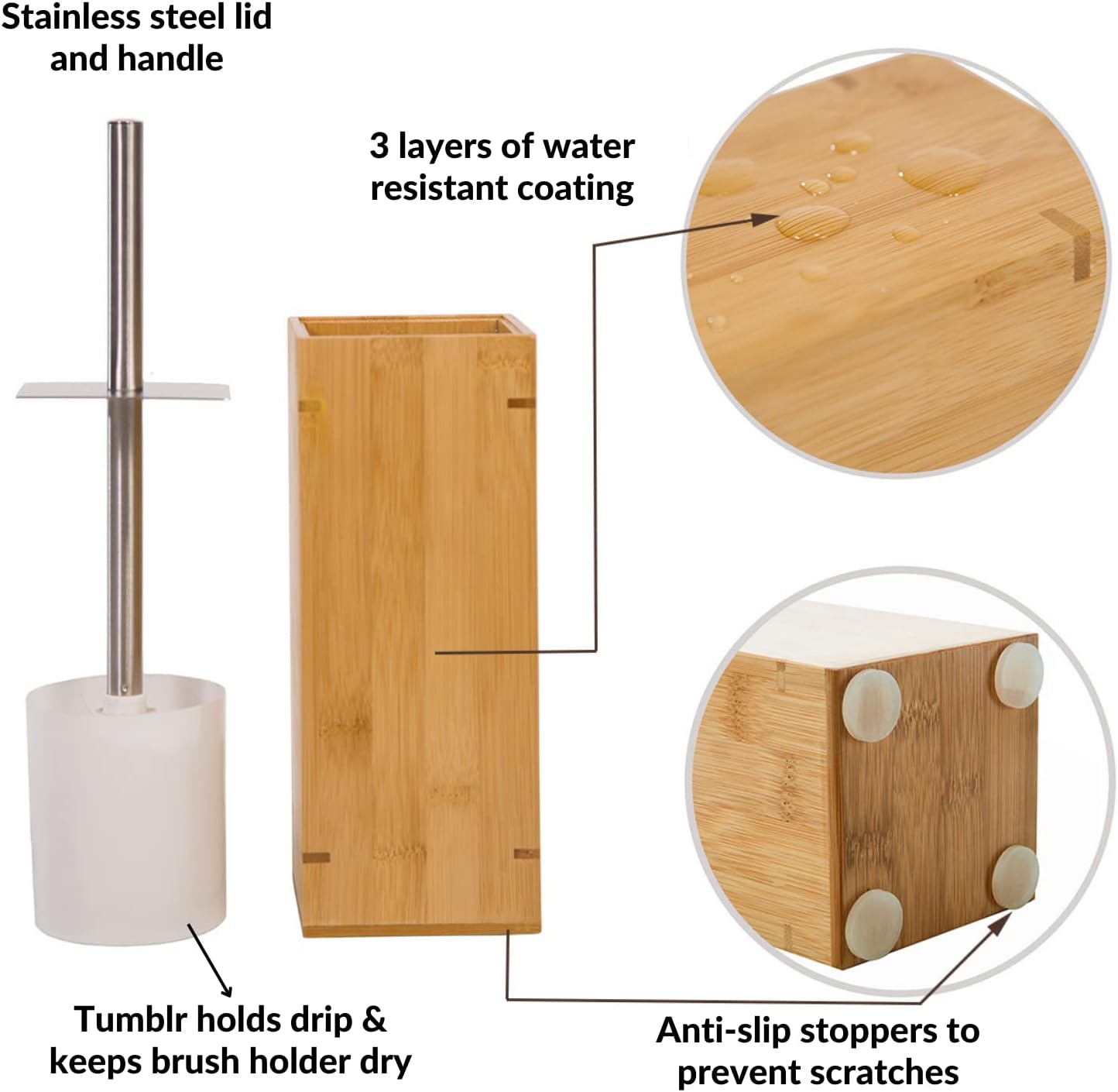 GOBAM Bamboo Toilet Bowl Cleaner and Holder Set