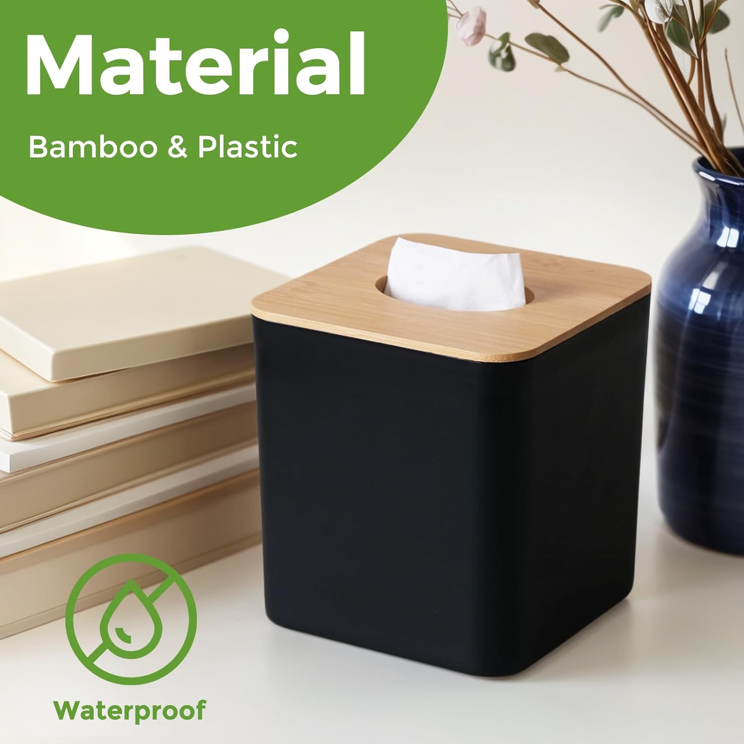 Bamboo Tissue Box Cover for Bathrooms and Desks