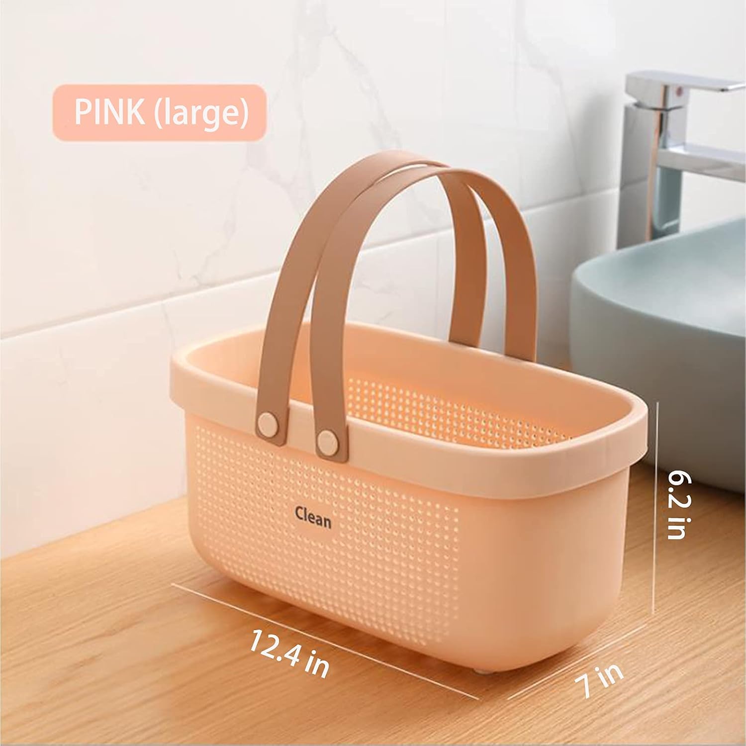 JiatuA Plastic Storage Basket with Pink Handle and Drainage