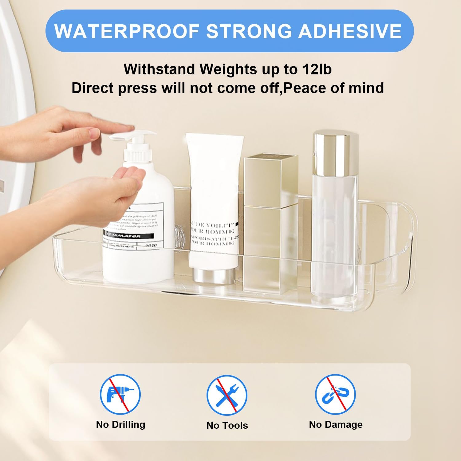 2pc Acrylic Wall Mount Organizer with Self Adhesive Tape