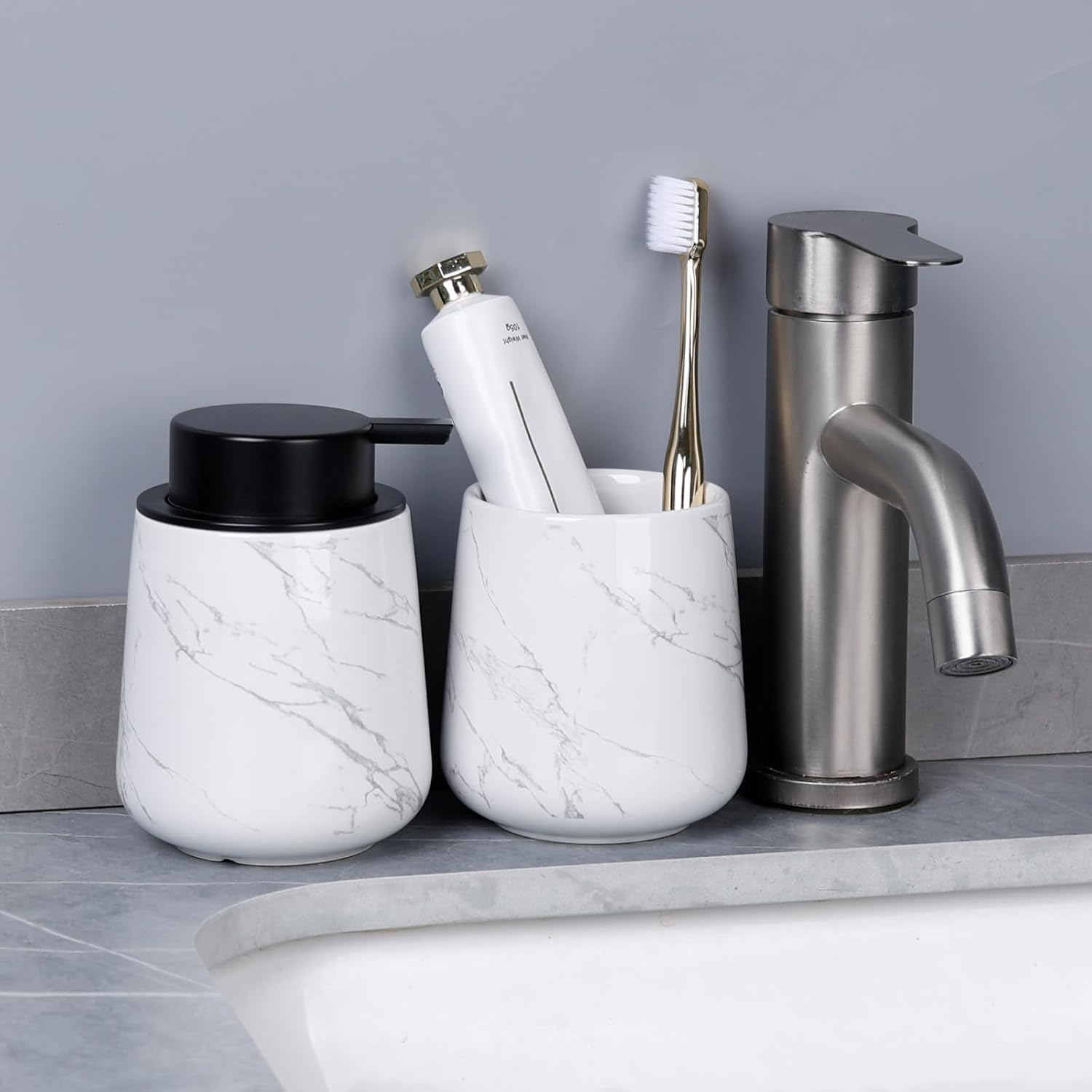 Bosilunlife Ceramic Soap Dispenser - 12Oz Refillable Bathroom Kitchen Pump Holder