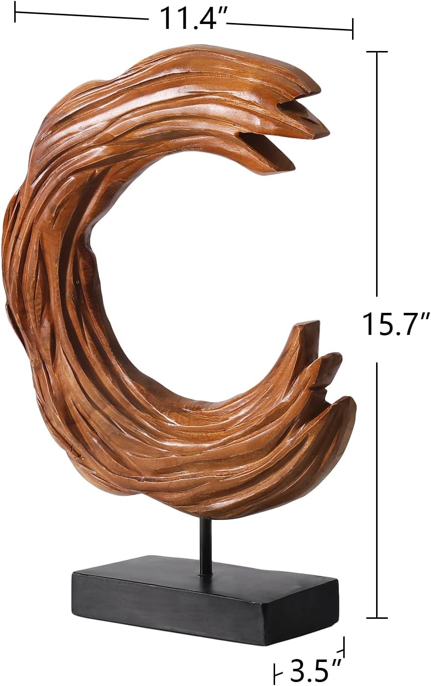 Teak Sculpture Oceanic Decor with Base