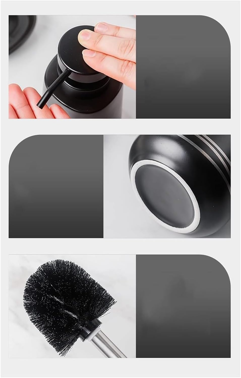 4-Piece Bathroom Dispenser Set with Pump Black