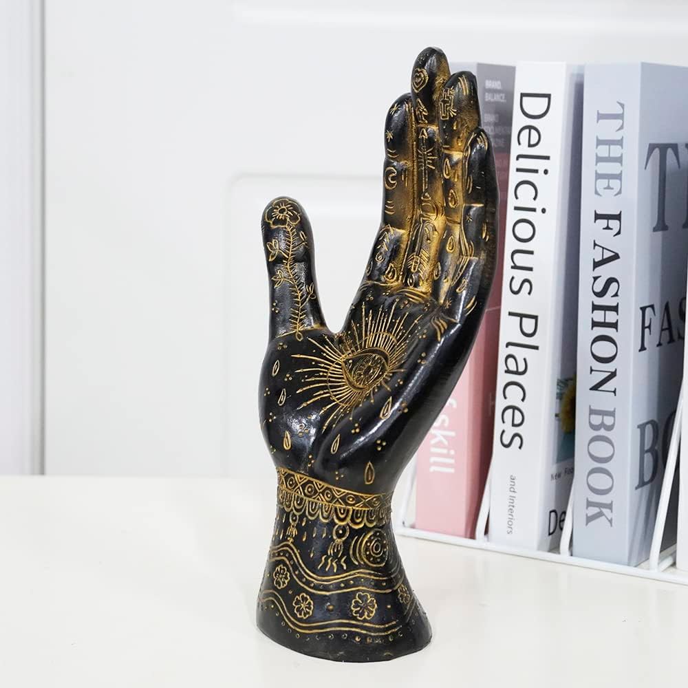 Skyant Palmistry Hand Resin Statue with Symbols Black