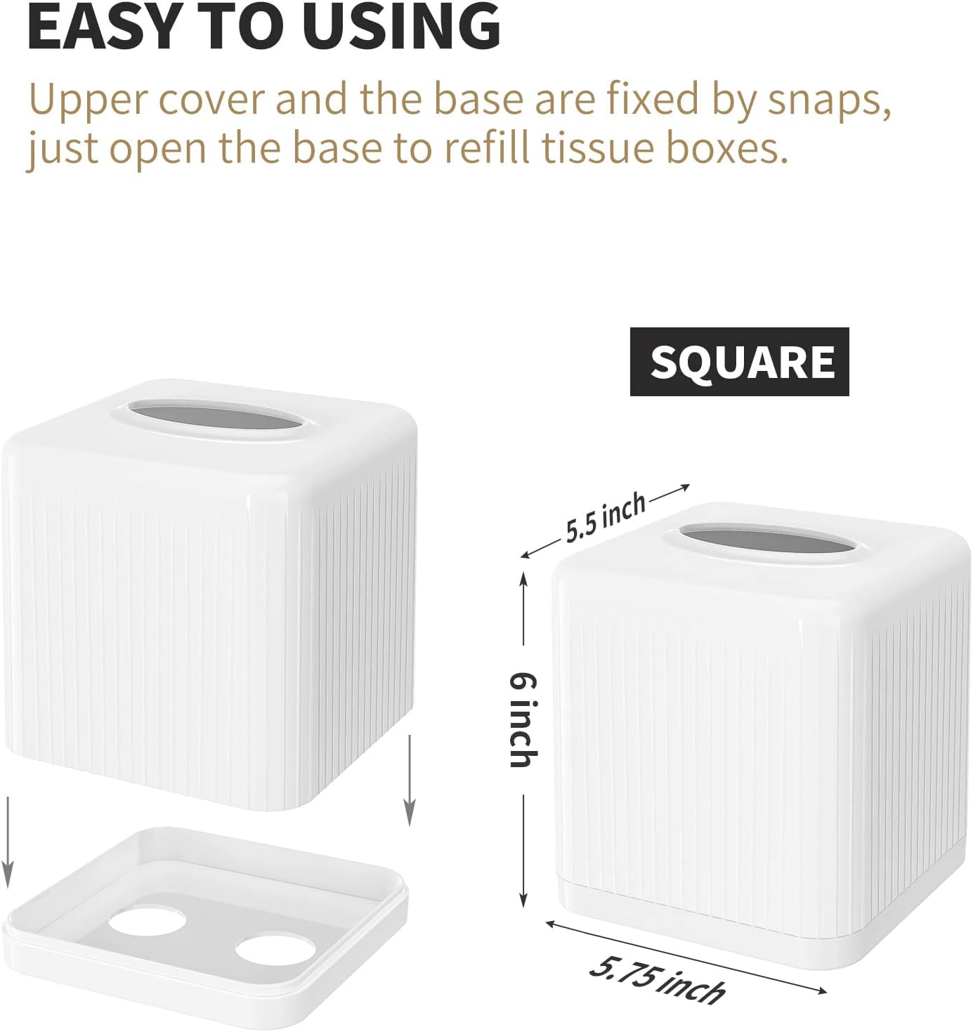 Livelab Square Tissue Box Cover with Base - White 1