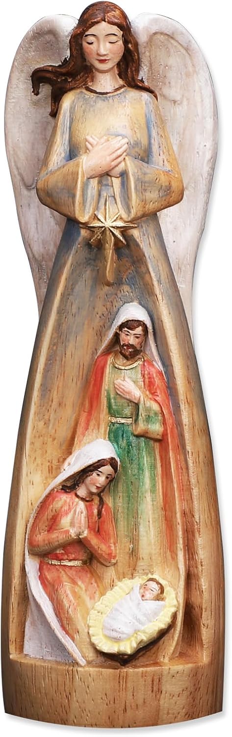 Hand-Carved Solid Wood Nativity Angel Statue