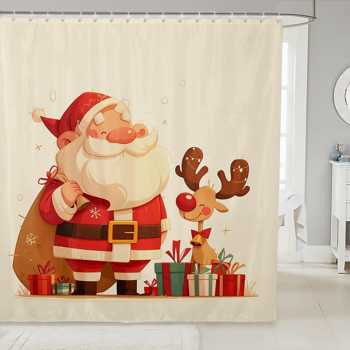 Feelyou Christmas Shower Curtain Set 72x78 Santa Deer Elk