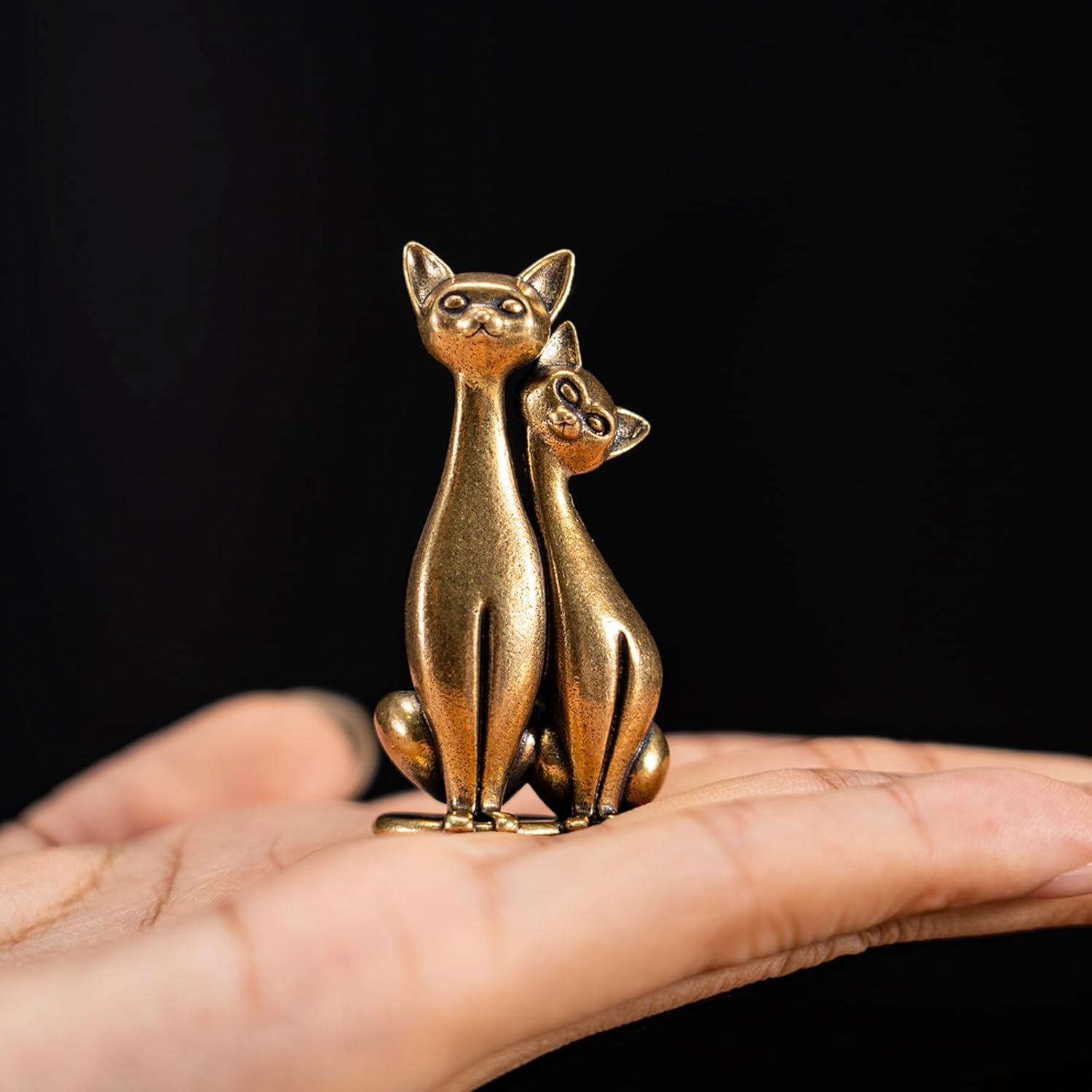 Vintage Brass Intertwined Cat Sculpture Art Piece