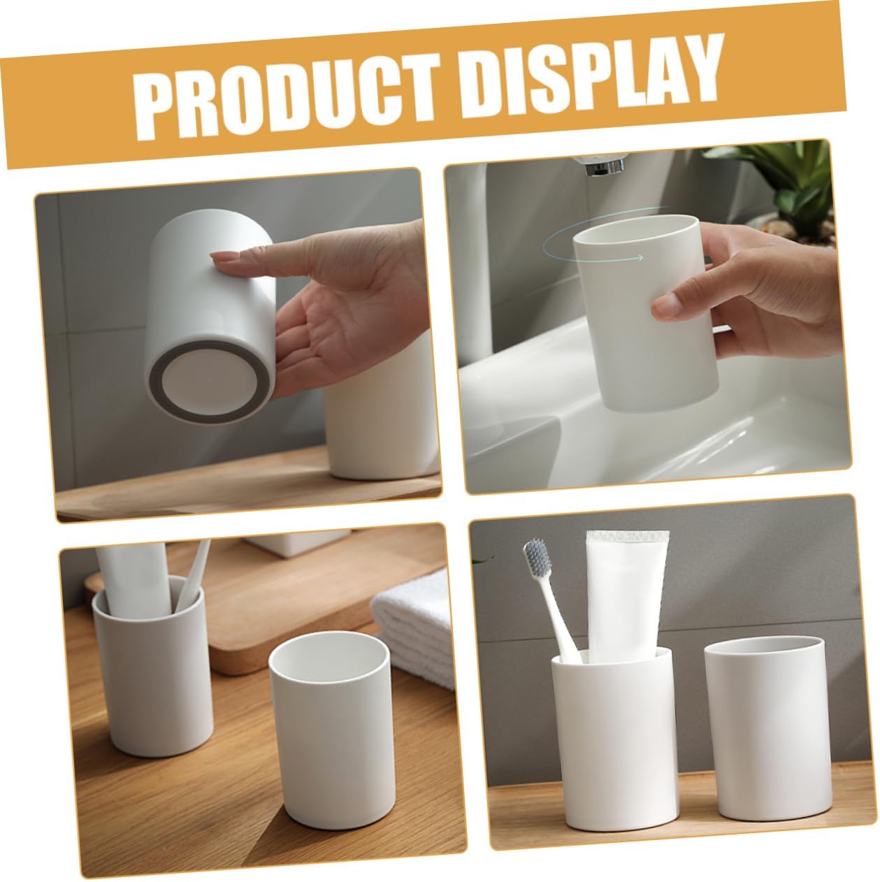Bathroom Tumbler Cup Reusable Toothbrush Holder Large Capacity White 1