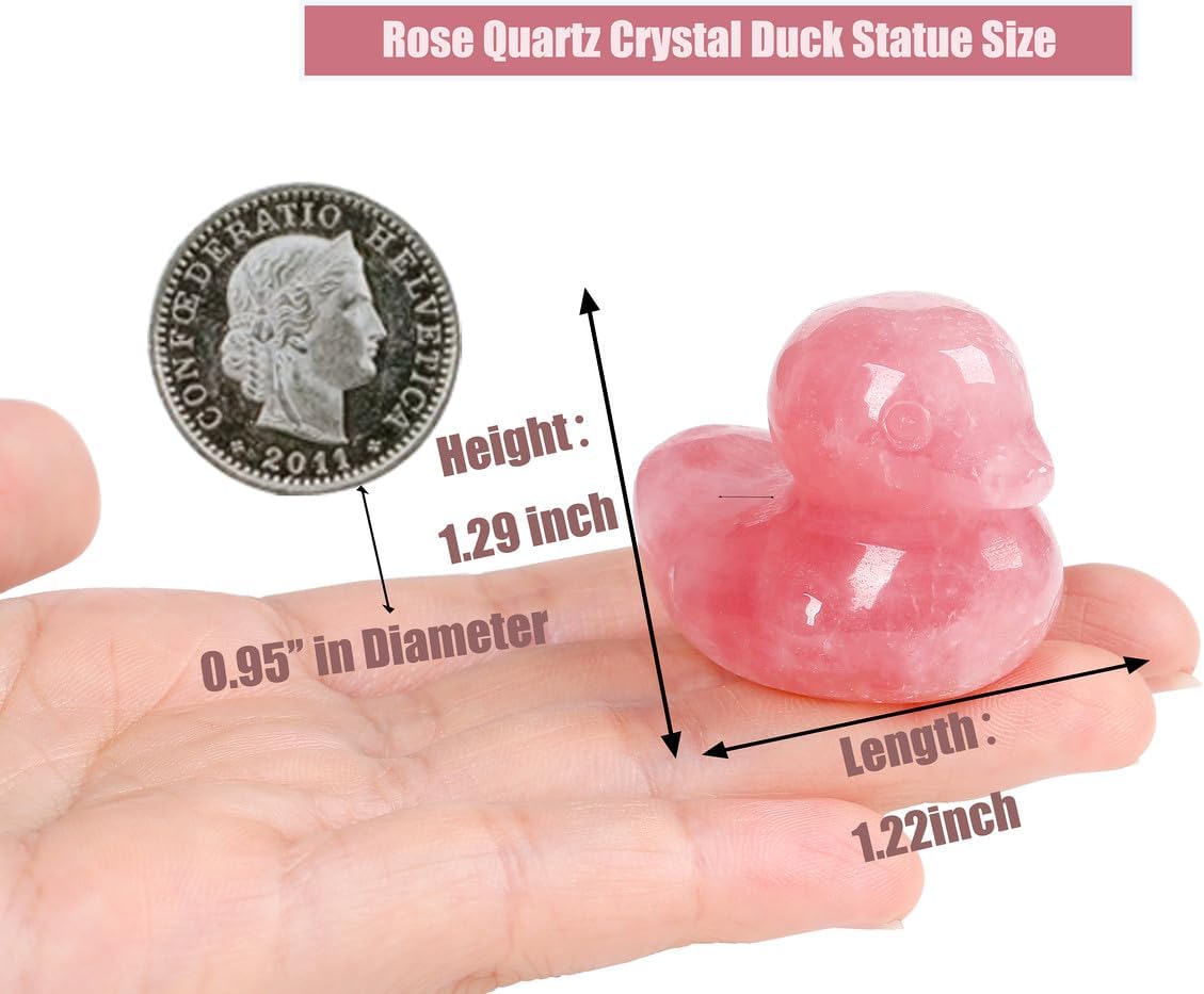 Lucky Duck Figurine with Rose Quartz Crystal