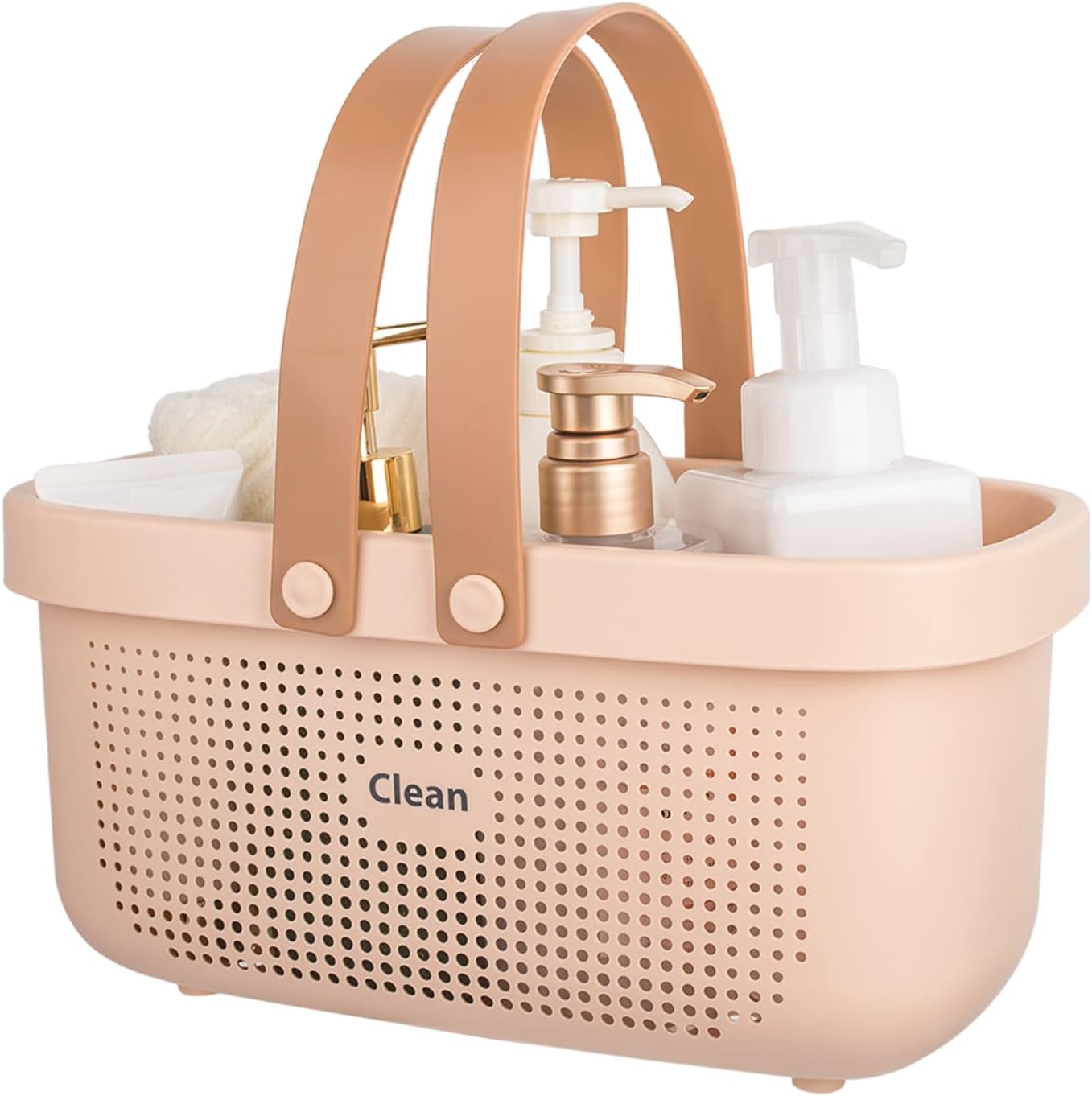 JiatuA Plastic Storage Basket with Pink Handle and Drainage