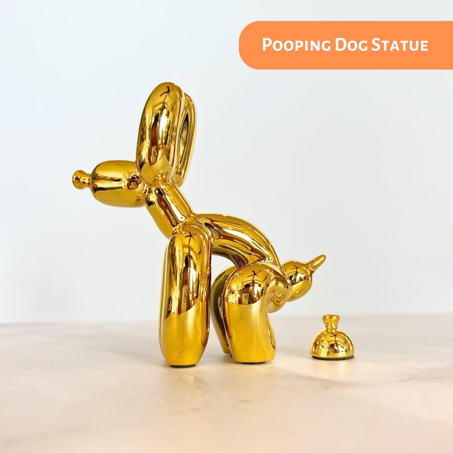 Pozbee Pooping Dog Sculpture Fun Gold Balloon Dog Statue