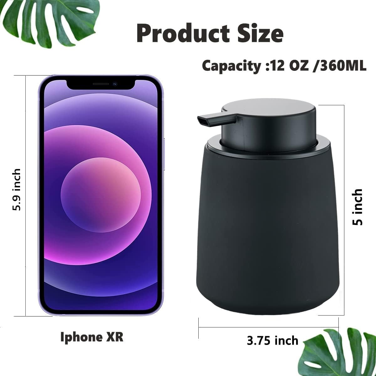 Eyrozia 12Oz Black Ceramic Soap Dispenser