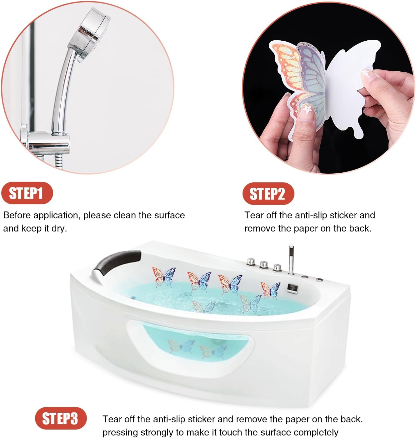 Secopad 20 PCS Non Slip Butterfly Bathtub Stickers