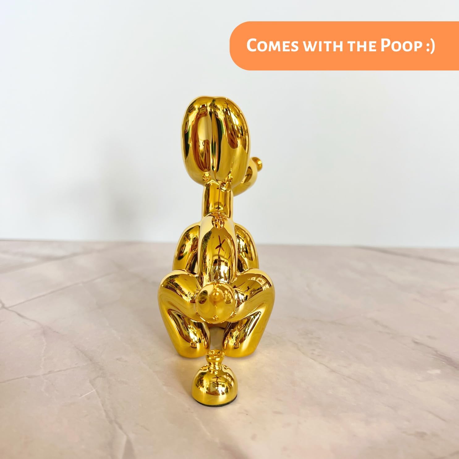 Pozbee Pooping Dog Sculpture Fun Gold Balloon Dog Statue