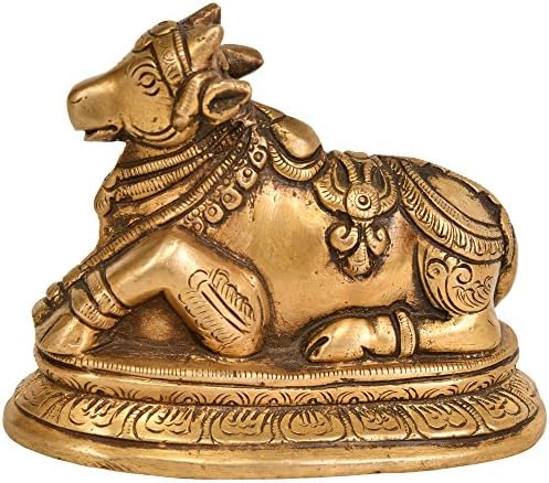 Sitting Nandi Brass Statue - Religious Vahana for Shiva Pooja
