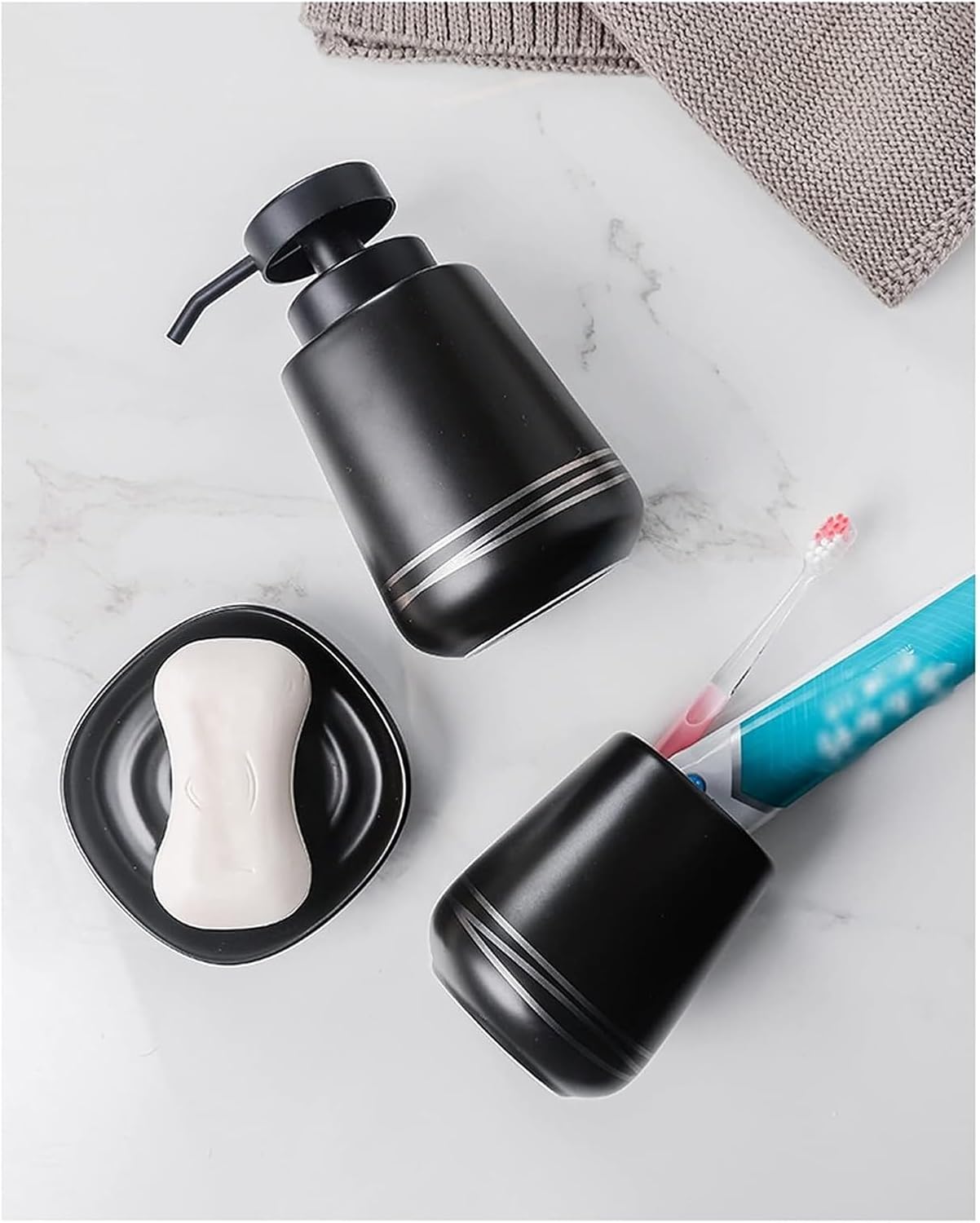 4-Piece Bathroom Dispenser Set with Pump Black