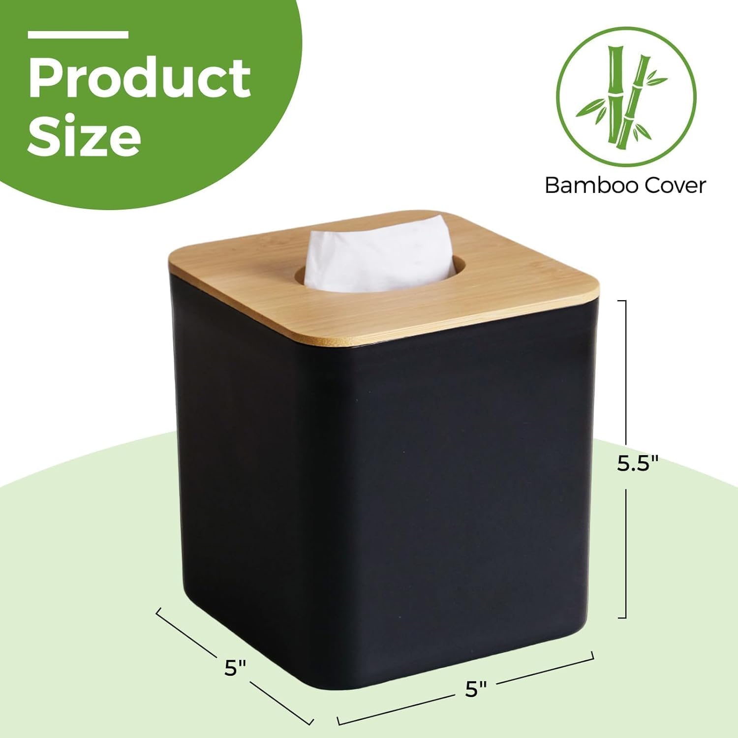 Bamboo Tissue Box Cover for Bathrooms and Desks