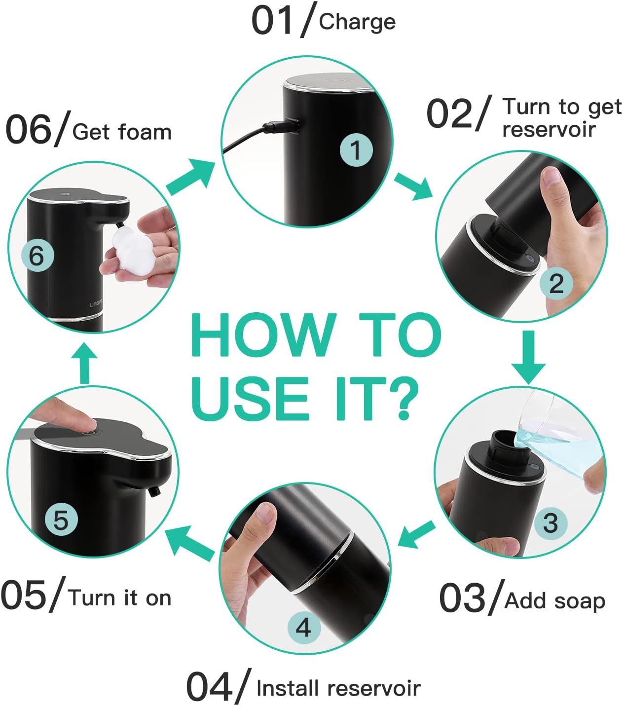 LAOPAO Touchless Foaming Soap Dispenser 300ml Black