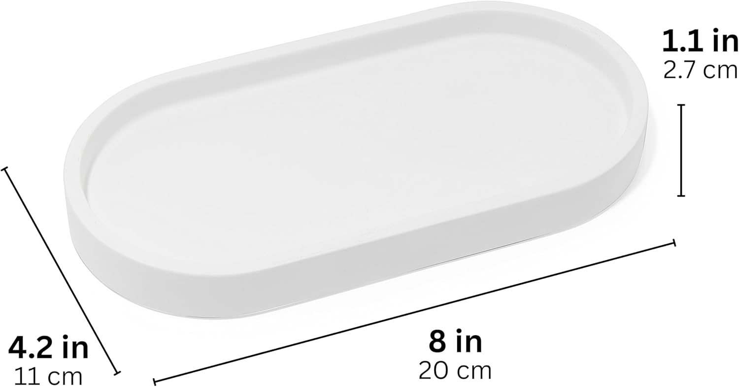Matte White Round Soap Dispenser Tray Holds 2 Bottles