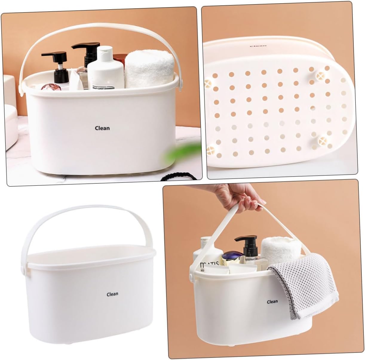 BESTOYARD 1Pc White Plastic Shower Basket with Handle