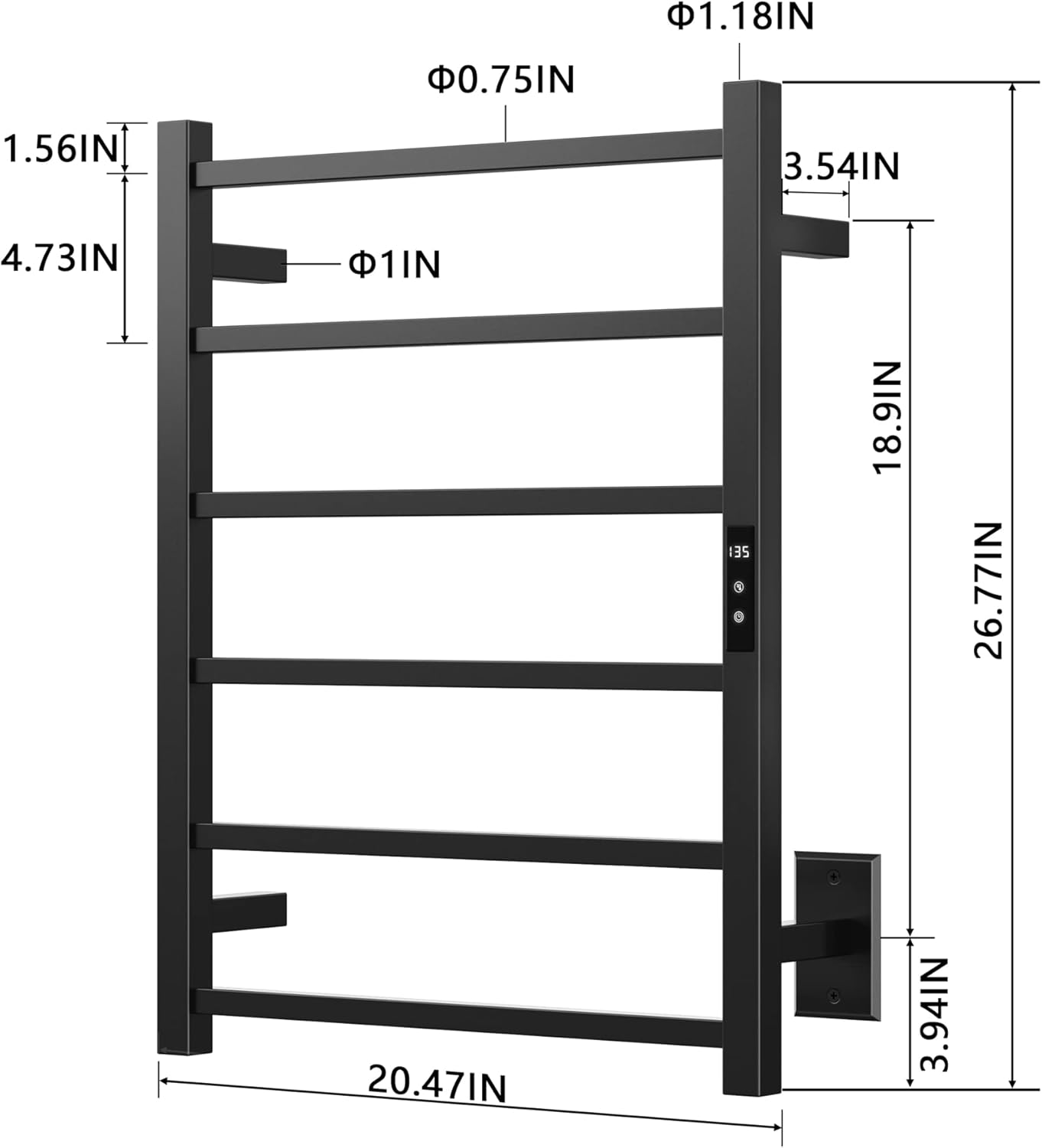 Sharpeye Matte Black Heated Towel Rack with 24hr Timer