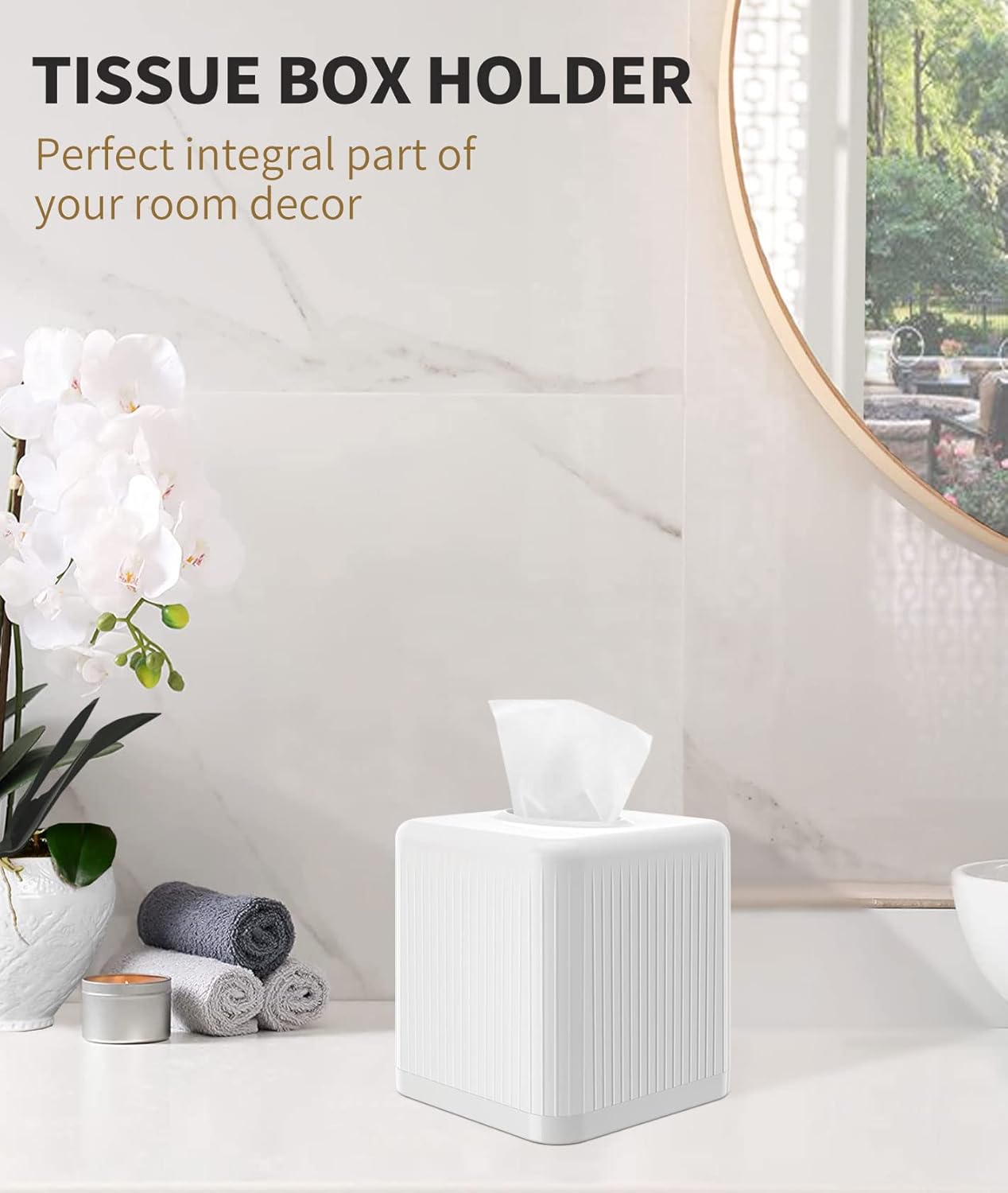Livelab Square Tissue Box Cover with Base - White 1