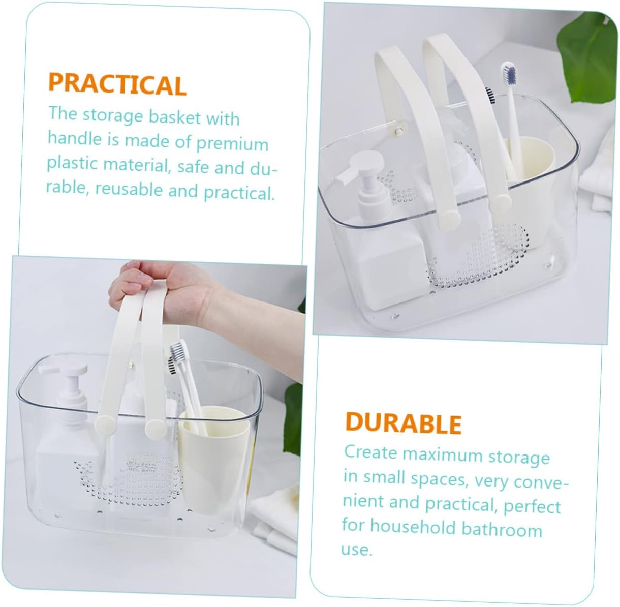 LIFKOME Plastic Bath Basket with Handle Organizer