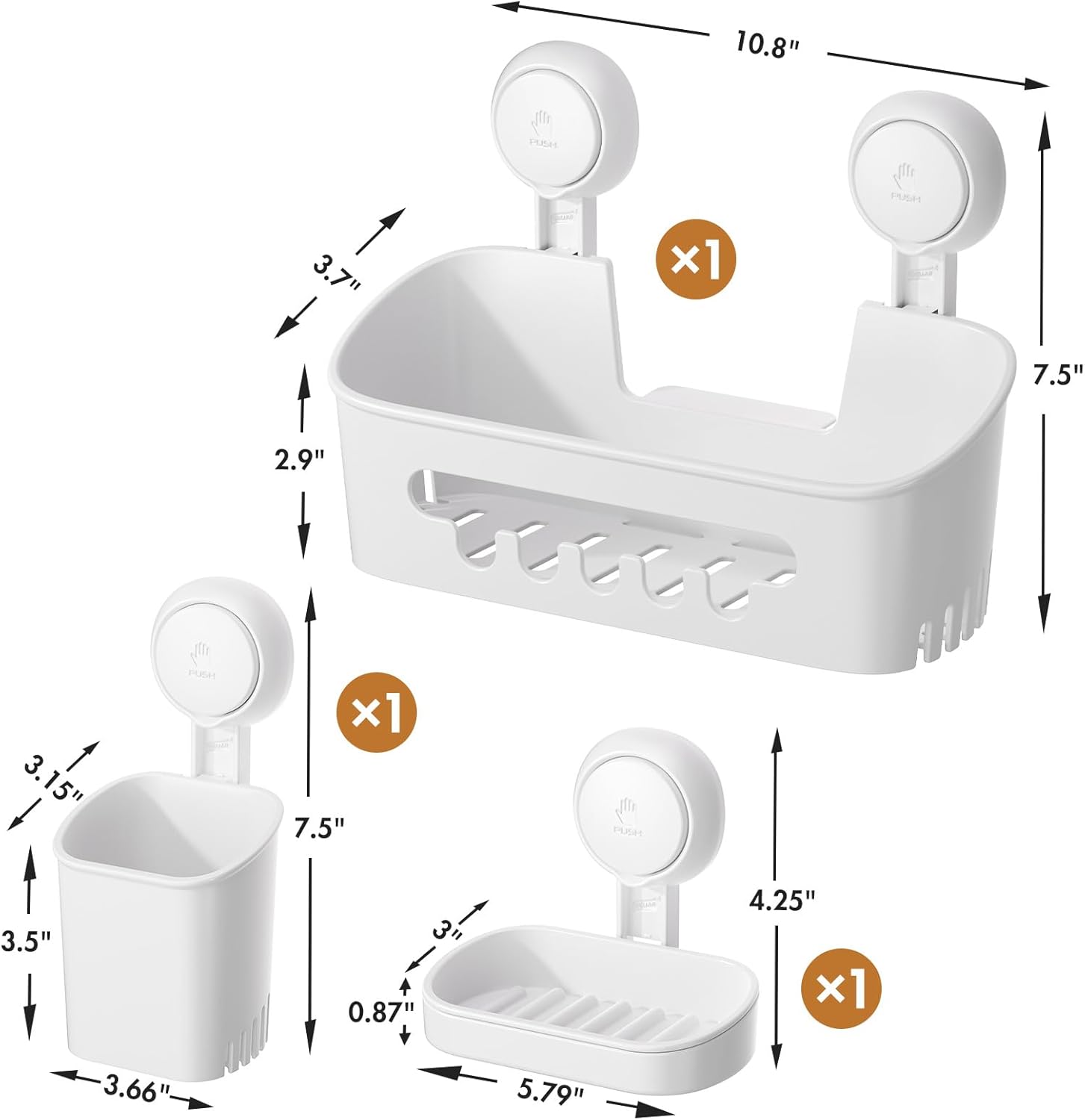 LEVERLOC Shower Caddy Suction Cup Set with 3 Holders