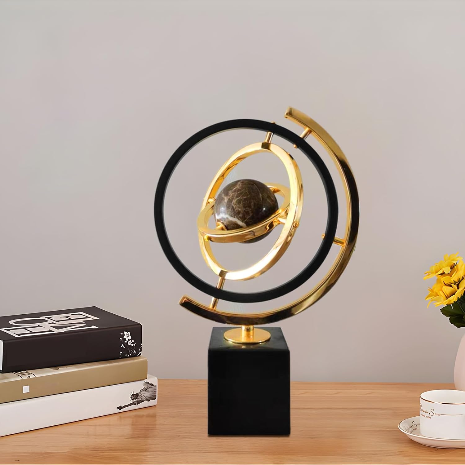 Modern Abstract Metal Globe Sculpture Decor