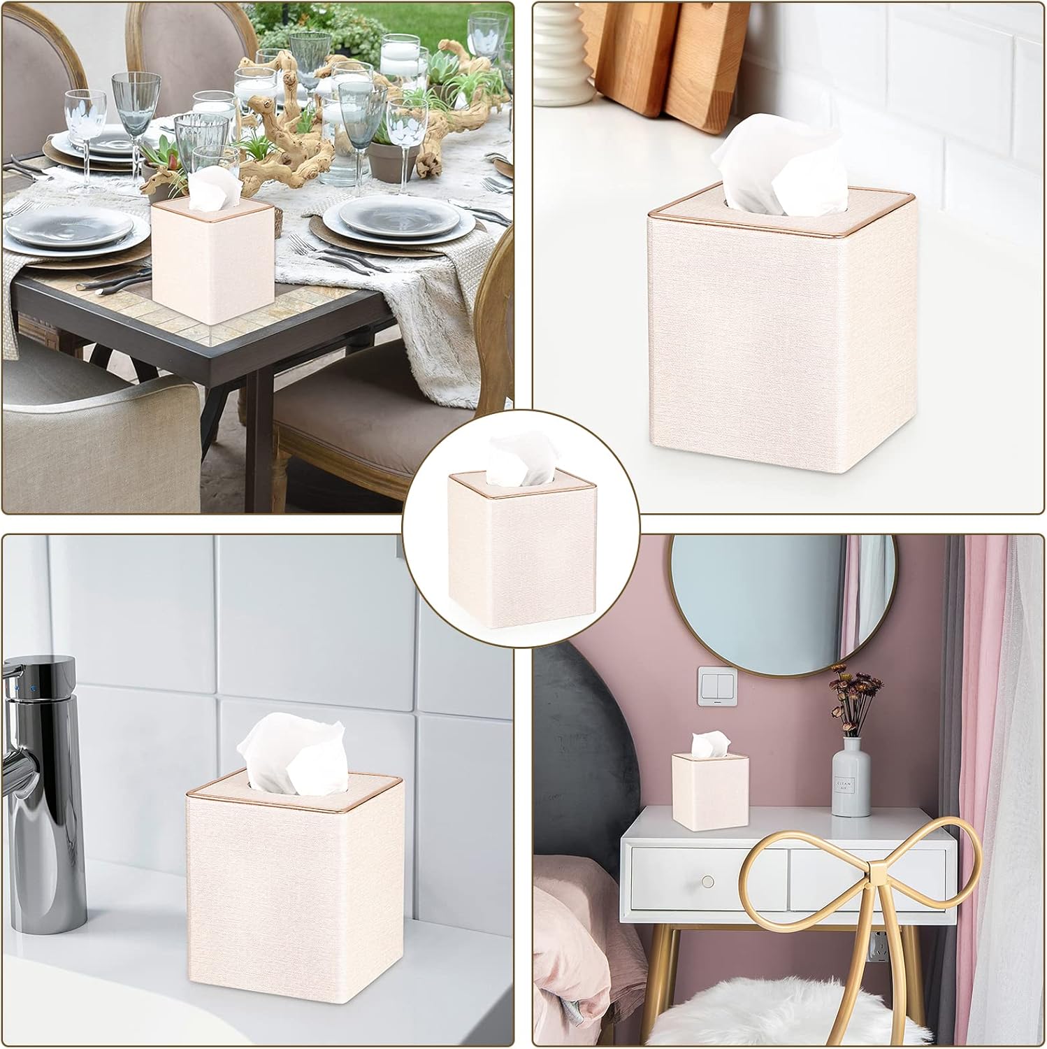 Sumnacon Square Linen Tissue Box Cover - Magnetic Bottom Beige