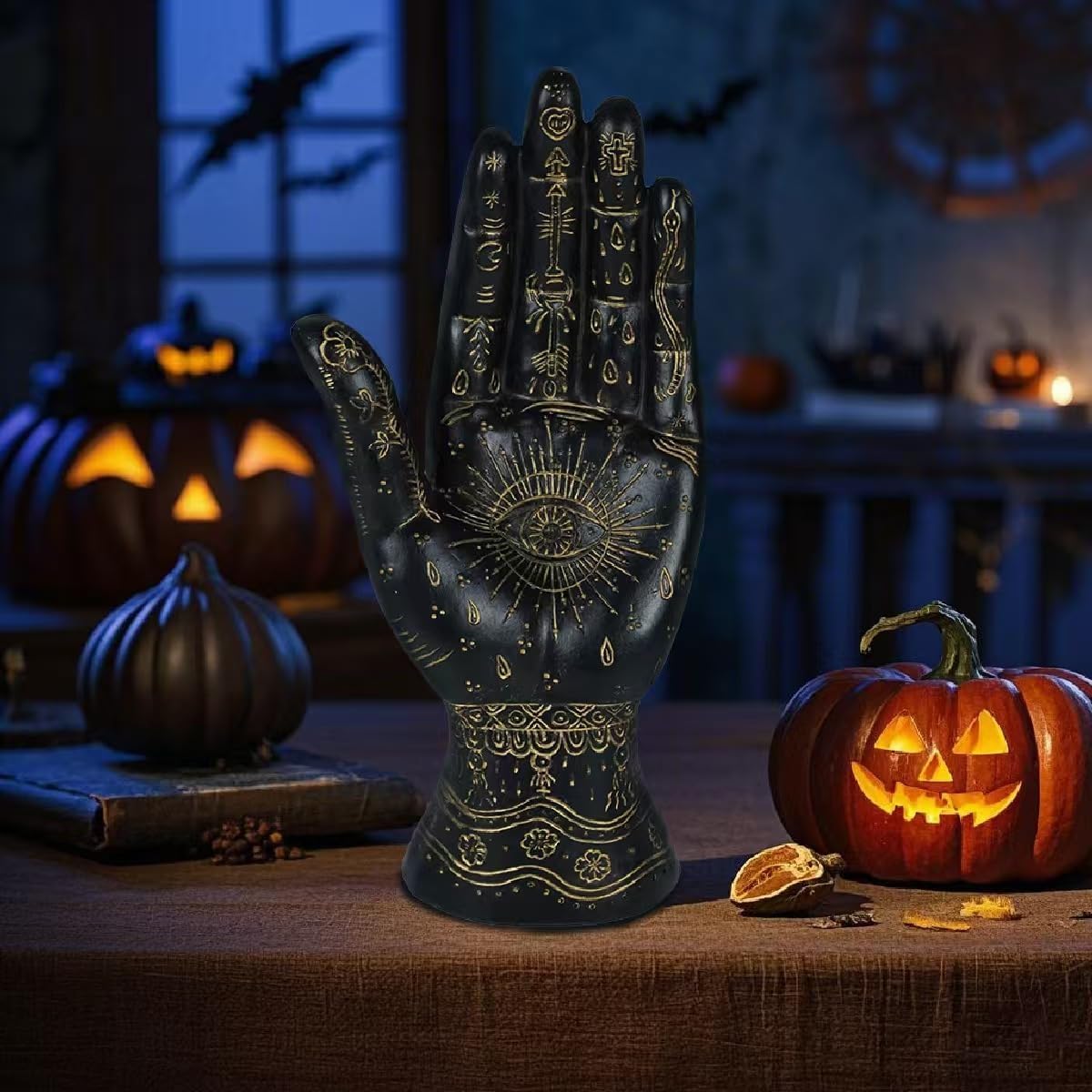 Skyant Palmistry Hand Resin Statue with Symbols Black