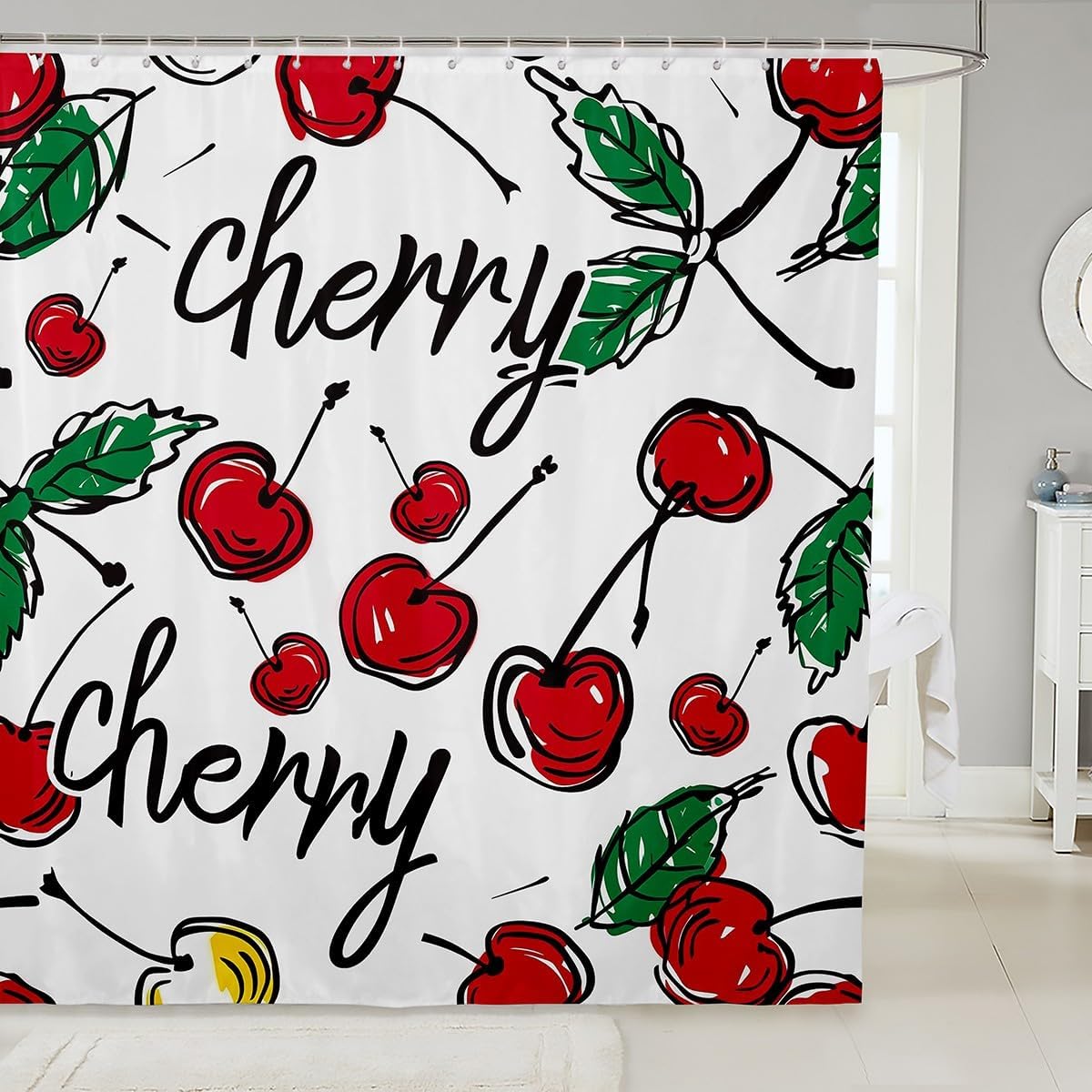 Feelyou Pink Cherry Bow Shower Curtain Set 1
