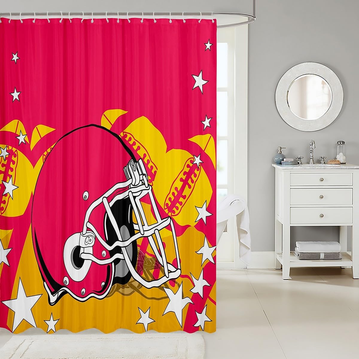 Erosebridal Sports Shower Curtain Set Pink Yellow 72x72
