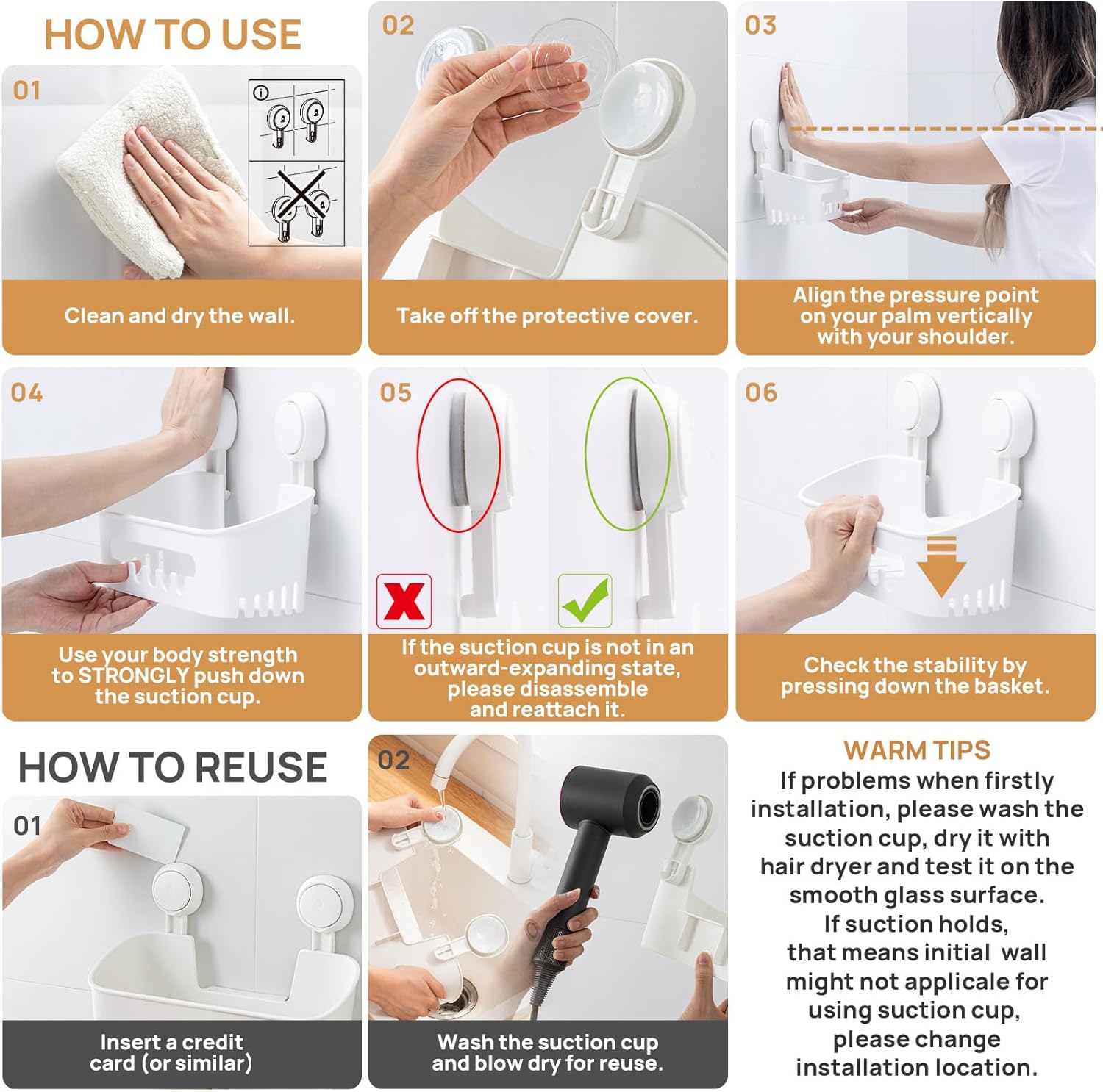 LEVERLOC Shower Caddy Suction Cup Set with 3 Holders