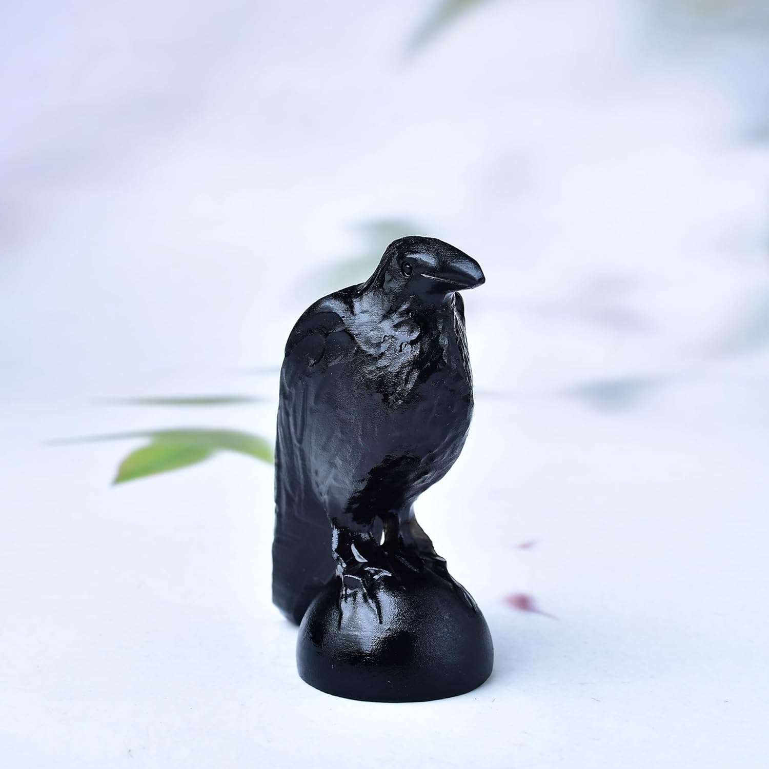 Obsidian Raven Natural Handmade Sculpture - 32 Lucky Guardian Decoration