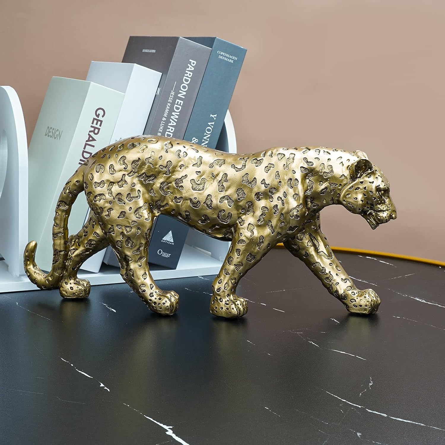 Cheetah Statue Home Decor Resin Sitting Figurine Gold Silver