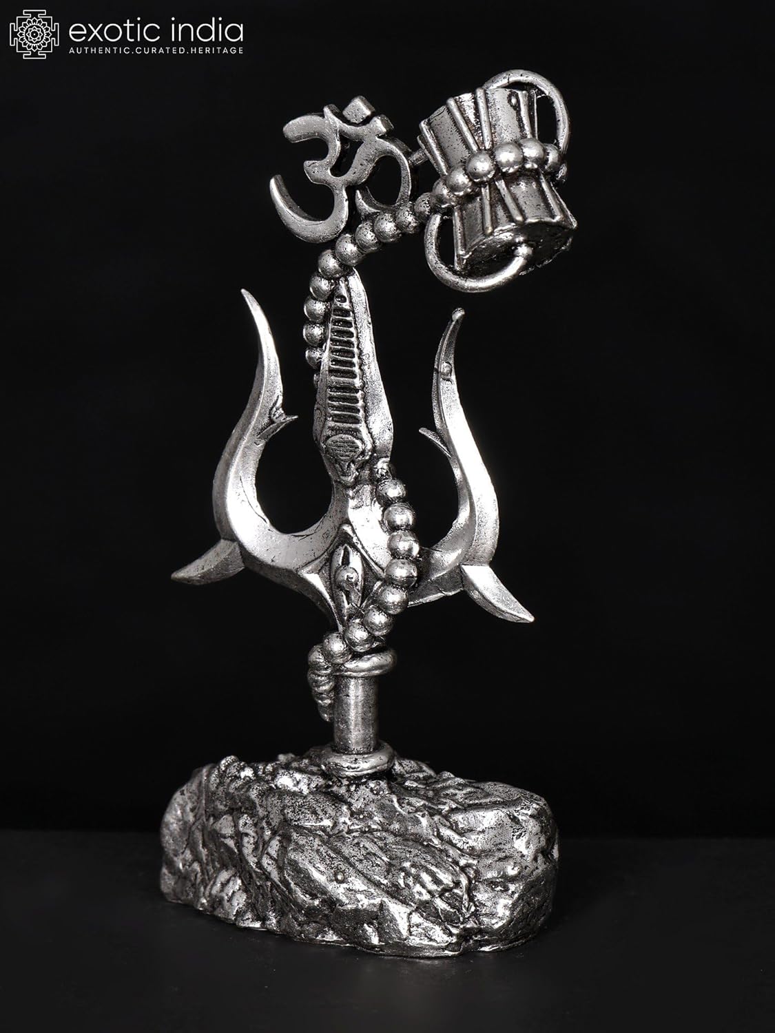 Exotic India Small Superfine Trishul Brass Statue with Damru and Om