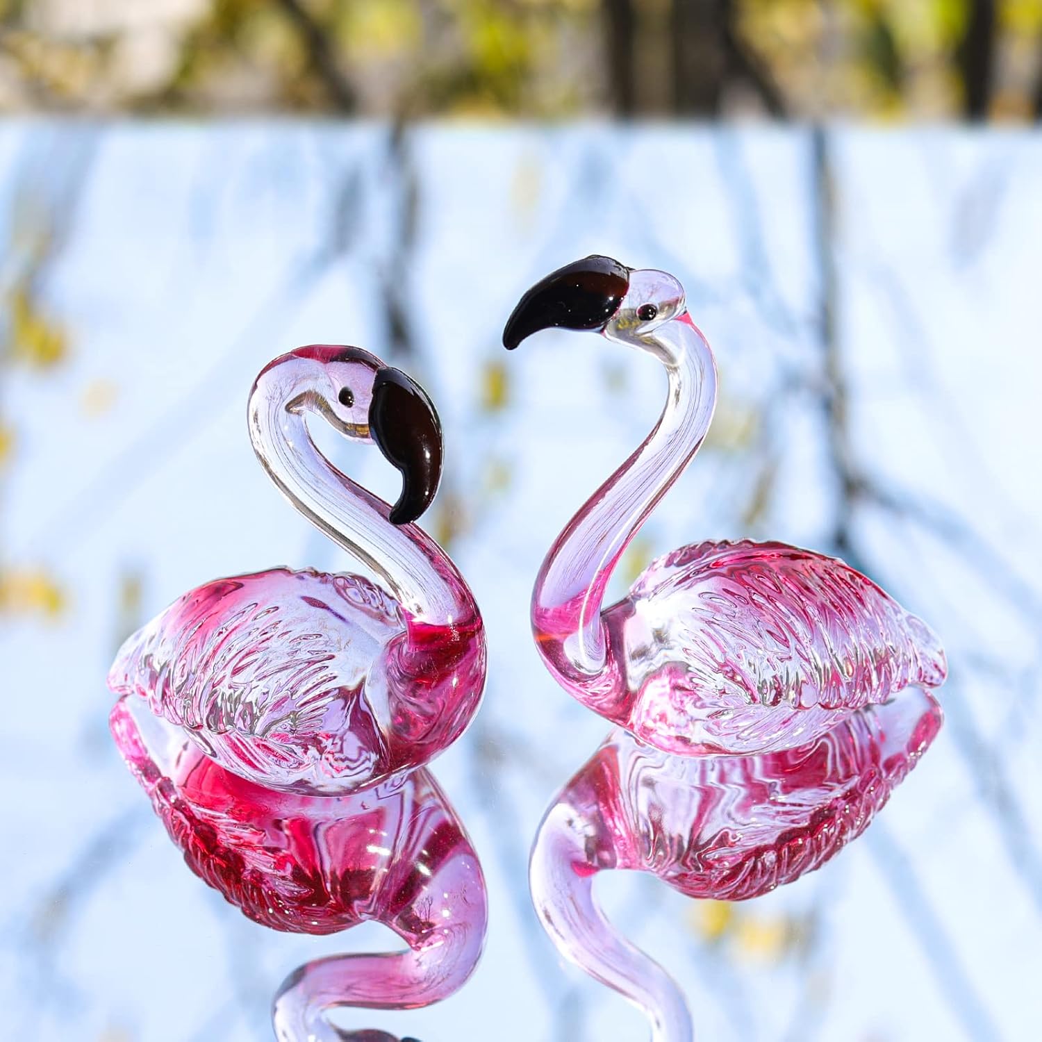 LONGWIN Handmade Flamingo Figurines 2 Pcs