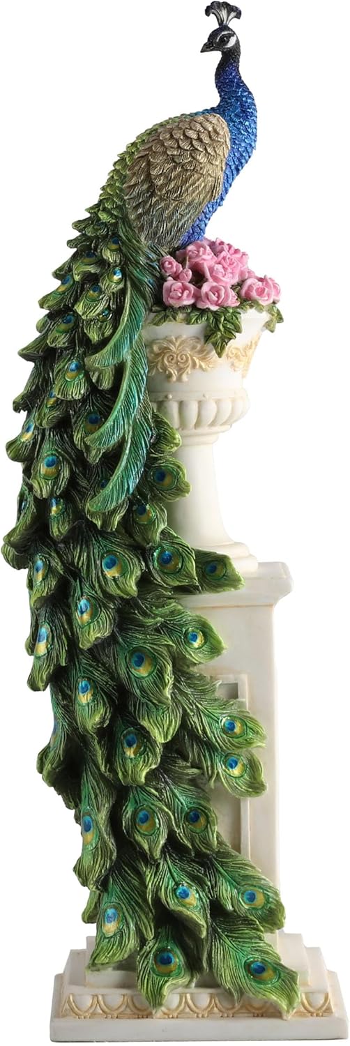 Veronese Design Peacock on Column Resin Sculpture