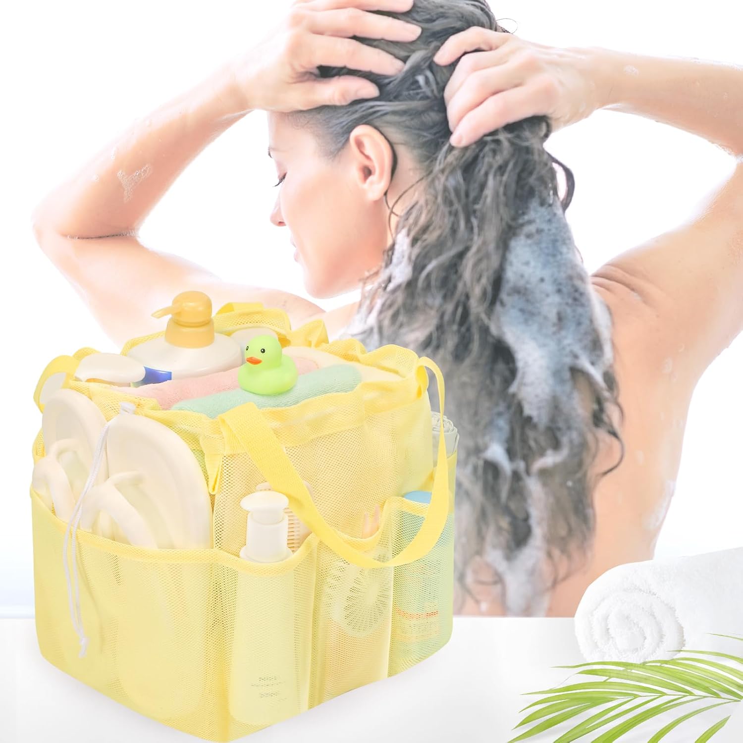 Mesh Shower Caddy Portable with Drawstring - Yellow