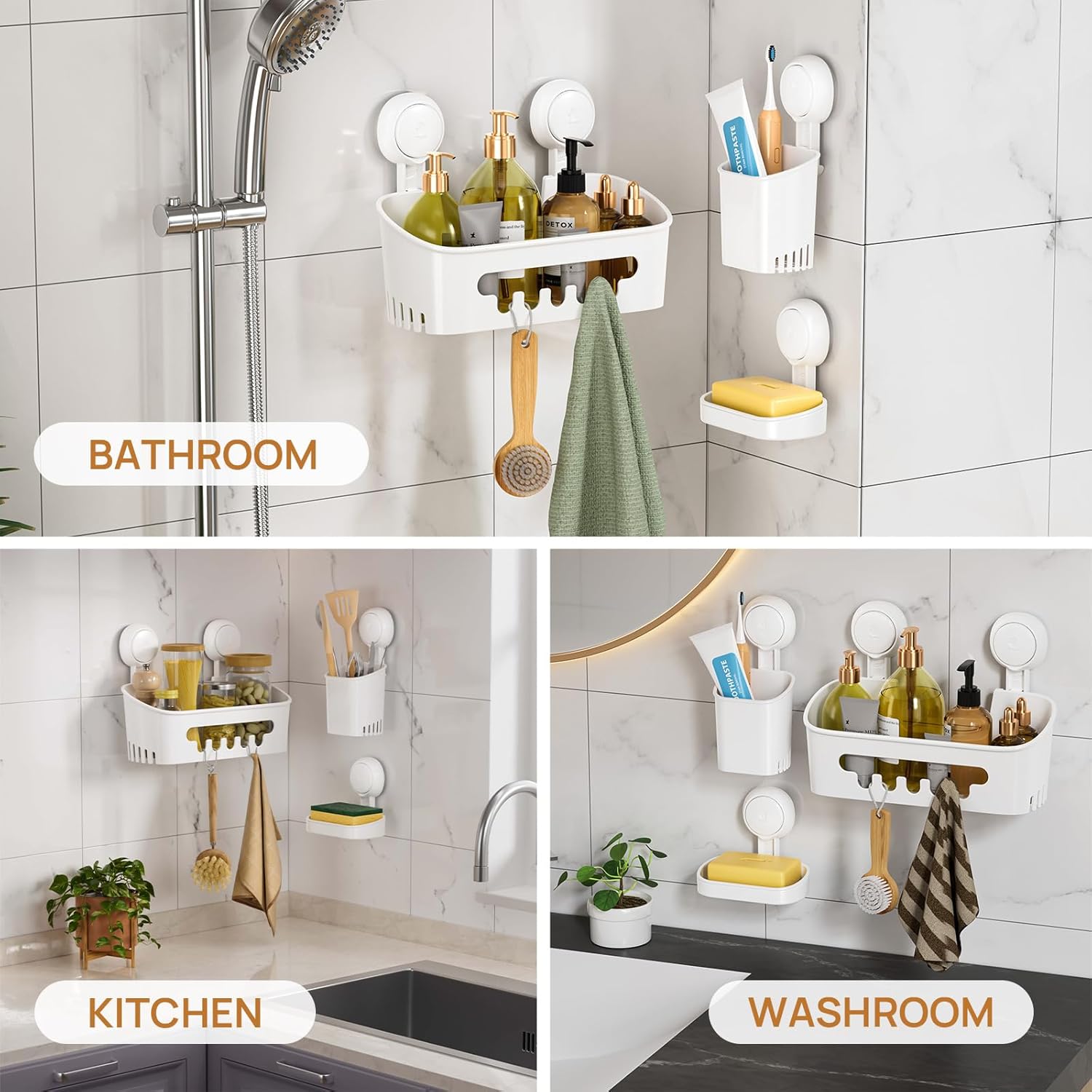 LEVERLOC Shower Caddy Suction Cup Set with 3 Holders