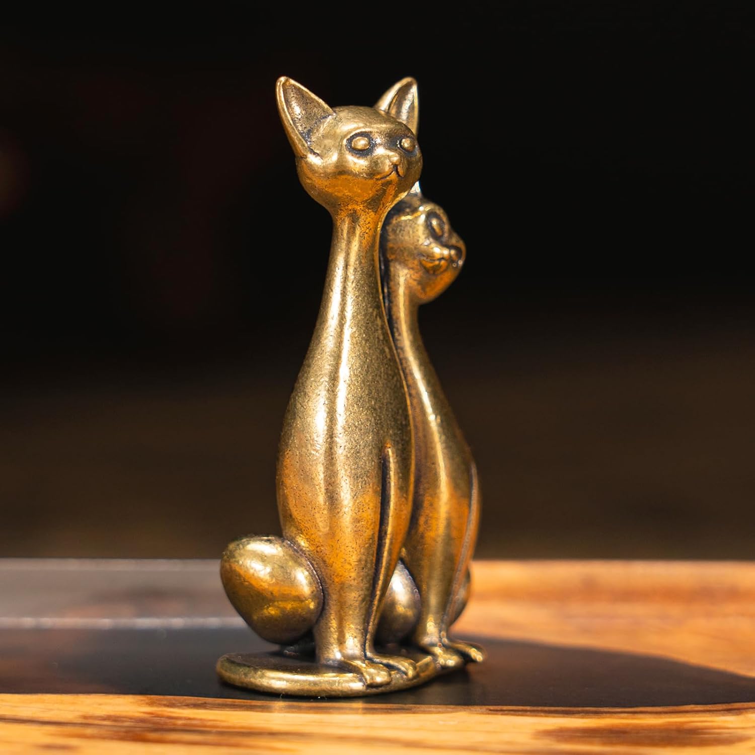 Vintage Brass Intertwined Cat Sculpture Art Piece