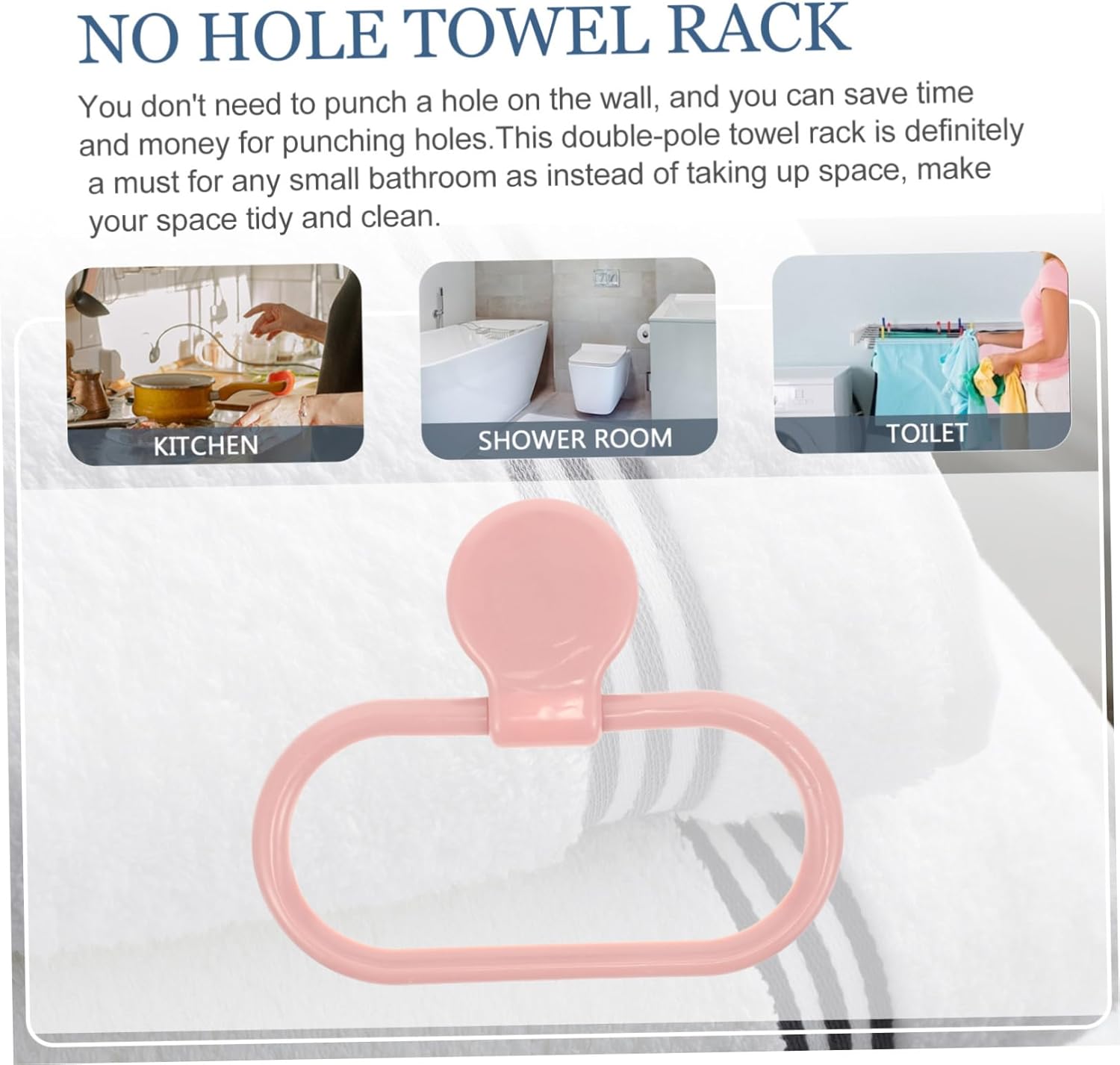 Pink Towel Holder Ring Self Adhesive No Drilling Required