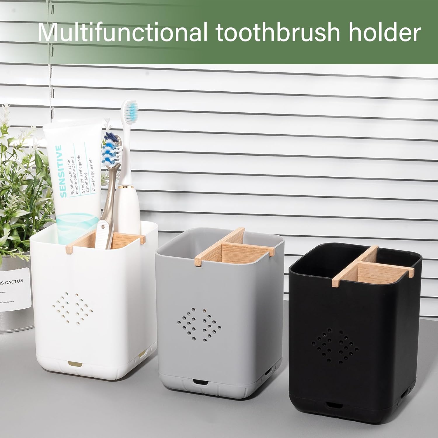 Durable Toothbrush Holder with 3 Slots Grey